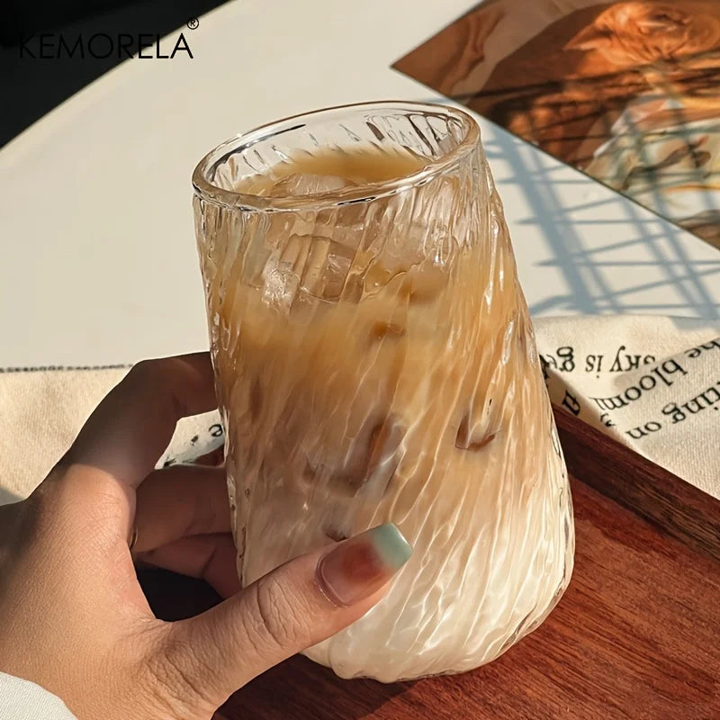 KEMORELA Glass Coffee Cups 4/6Pcs – Rotating Stripe Drinkware Glass Drinkware Set Axl