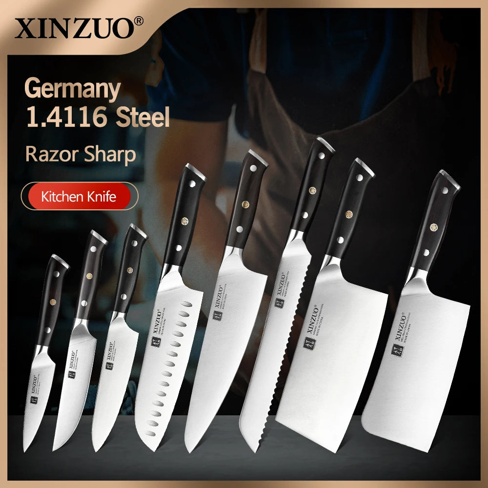 XINZUO Yu 8-Piece Knife Set | 1.4116 Steel & Ebony Handle Kitchen Knife Set Axl