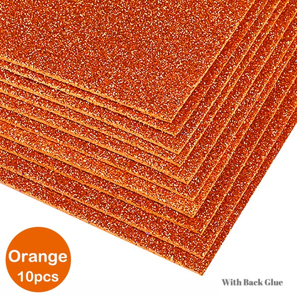 10-Pack Glitter EVA Foam Paper – Self-Adhesive A4 Craft Sheets Glitter Foam Craft Paper Axl Orange