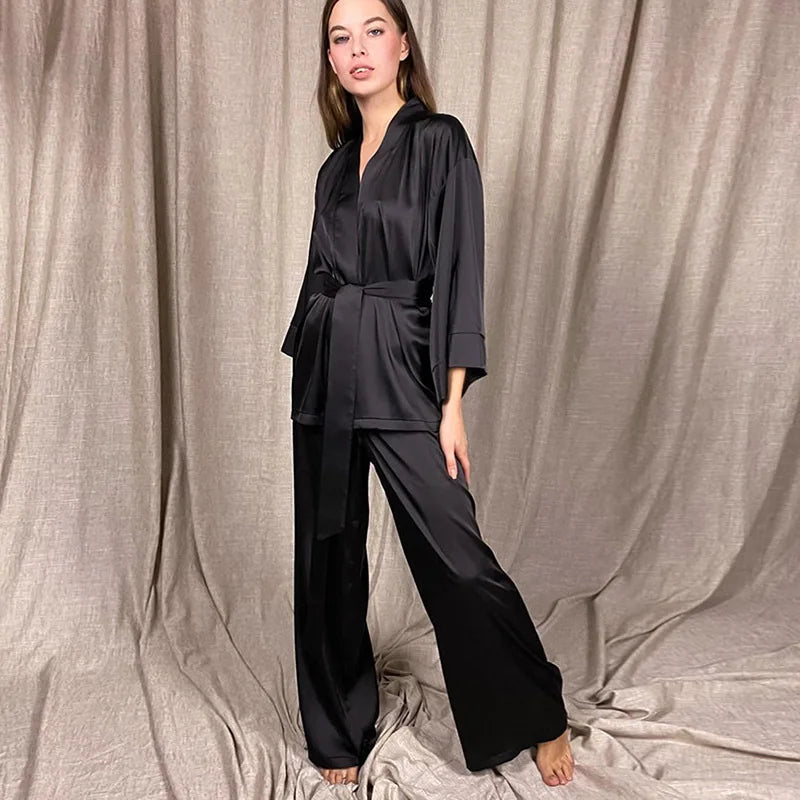 Women's Soft Pajama Set – Long Sleeve V-Neck Loungewear Suit Women's Pajama Set Axl