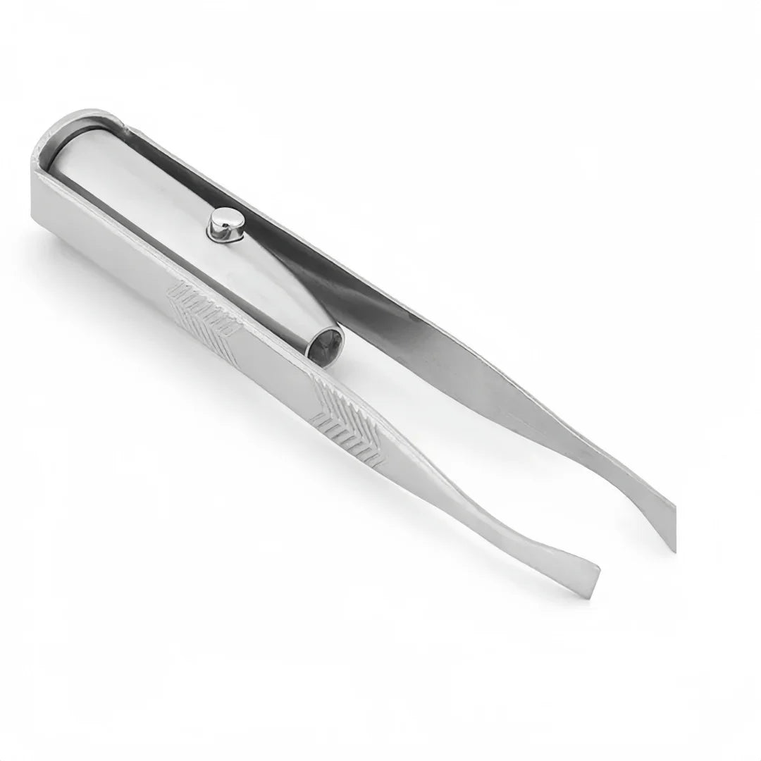 LED Light Eyebrow Clip – Stainless Steel Precision Tweezers Eyebrow Tweezers Axl Silver