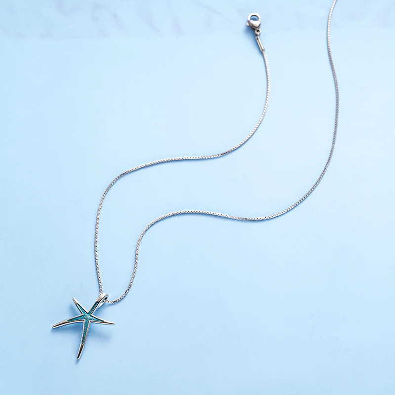 Huitan Blue Starfish Pendant Necklace – Boho Beach Jewelry Pendant Necklace Axl