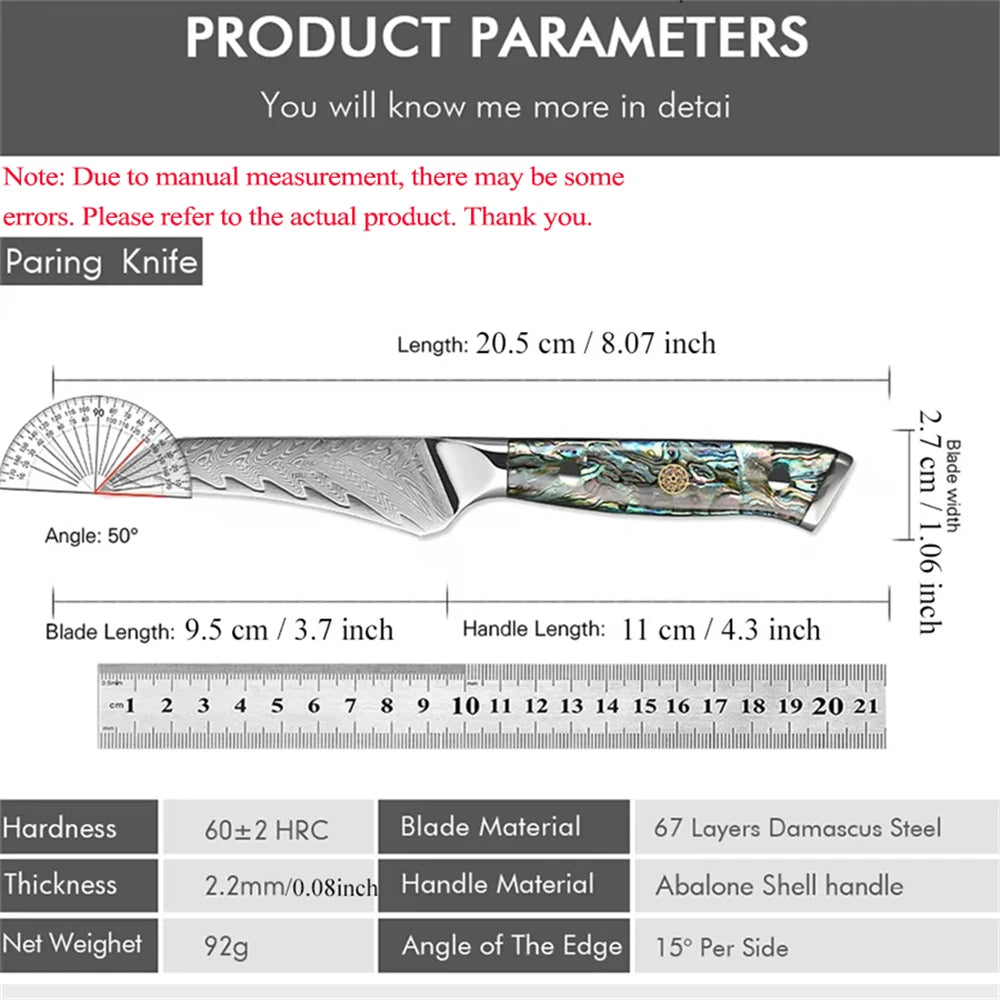 67-Layer Damascus Steel Paring Knife – Sharp Kitchen Blade Damascus Paring Knife Axl
