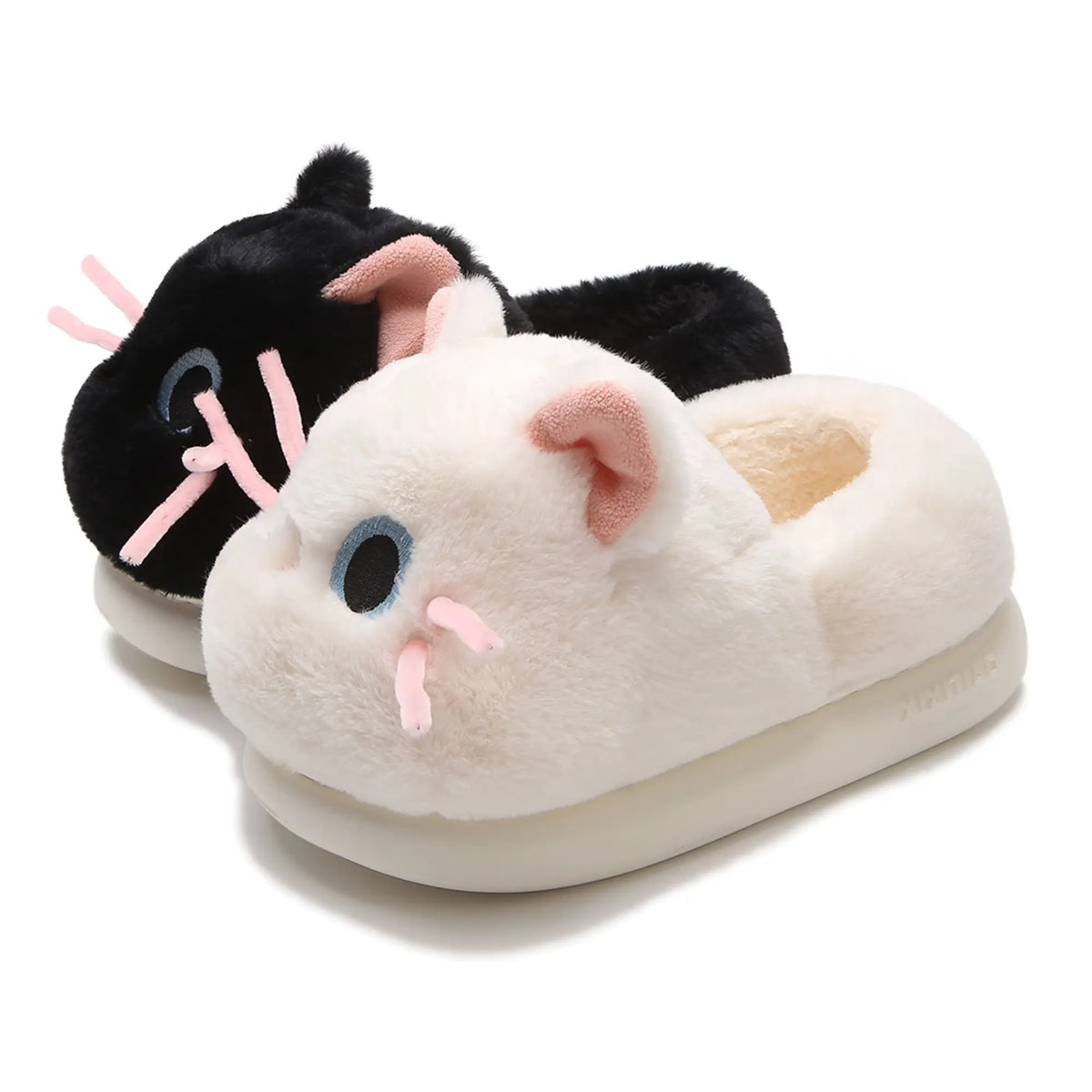 Women's Black Cat Fluffy Plush Slippers | Faux Fur Mules Plush House Slippers Axl