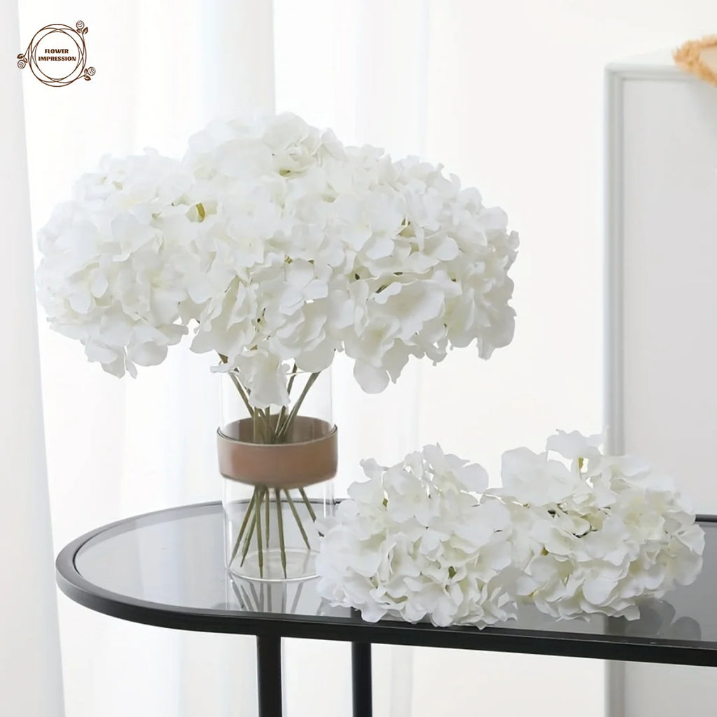 10 White Silk Artificial Hydrangea Flowers with Stems – Bouquet Artificial Silk Flowers Axl