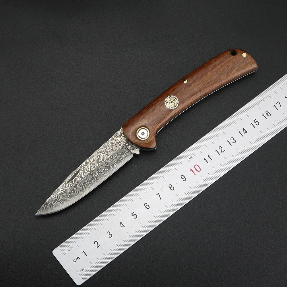 XUAN FENG Damascus Folding Knife – D2 Carbon Steel, 58–61 HRC Folding Pocket Knife Axl