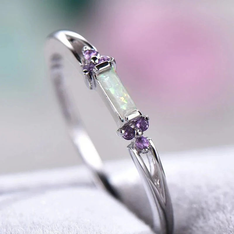 Huitan Women's Opal Purple CZ Ring – Trendy Wedding Band Fashion Ring Axl A868 8