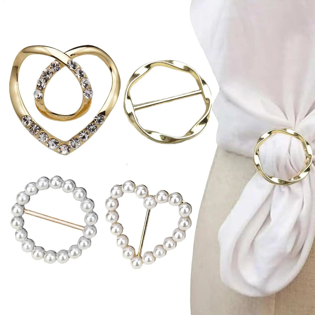 Women's Scarf Ring Clips 4-Piece Set – Pearl & Crystal Buckles Scarf Ring Clips Axl