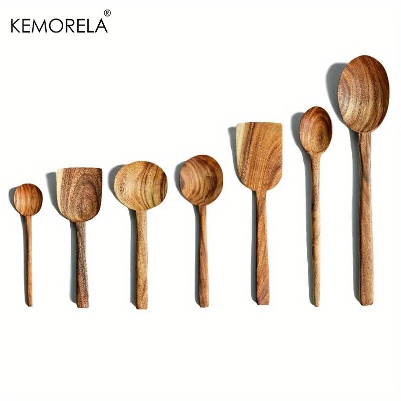 Thai Wooden Kitchen Tool Set – Non-Stick Spatula & Spoons Wooden Kitchen Tool Set Axl 7PCS