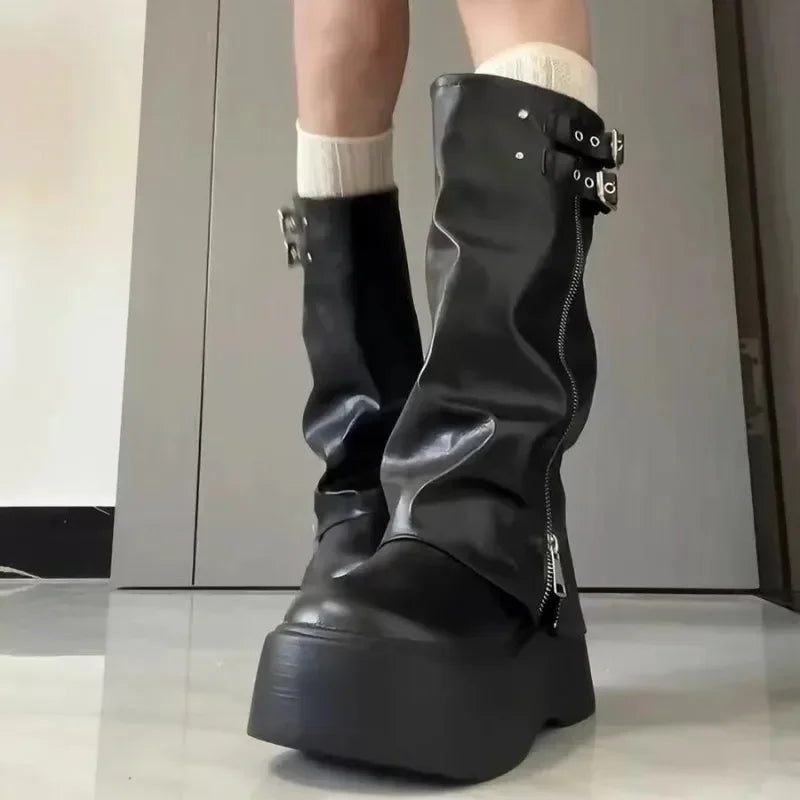 Women's Platform Knee-High Boots – Buckle Zip Winter Knee-High Boots Axl