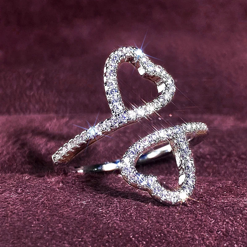 Huitan Double Heart CZ Adjustable Ring | Women's Fashion Ring Fashion Ring Axl