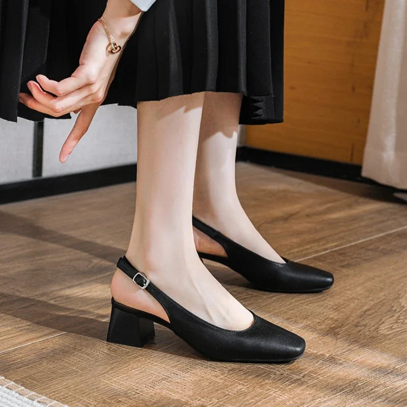 Women's Square Toe Block Heel Sandals – Buckle Strap Summer Block Heel Sandals Axl
