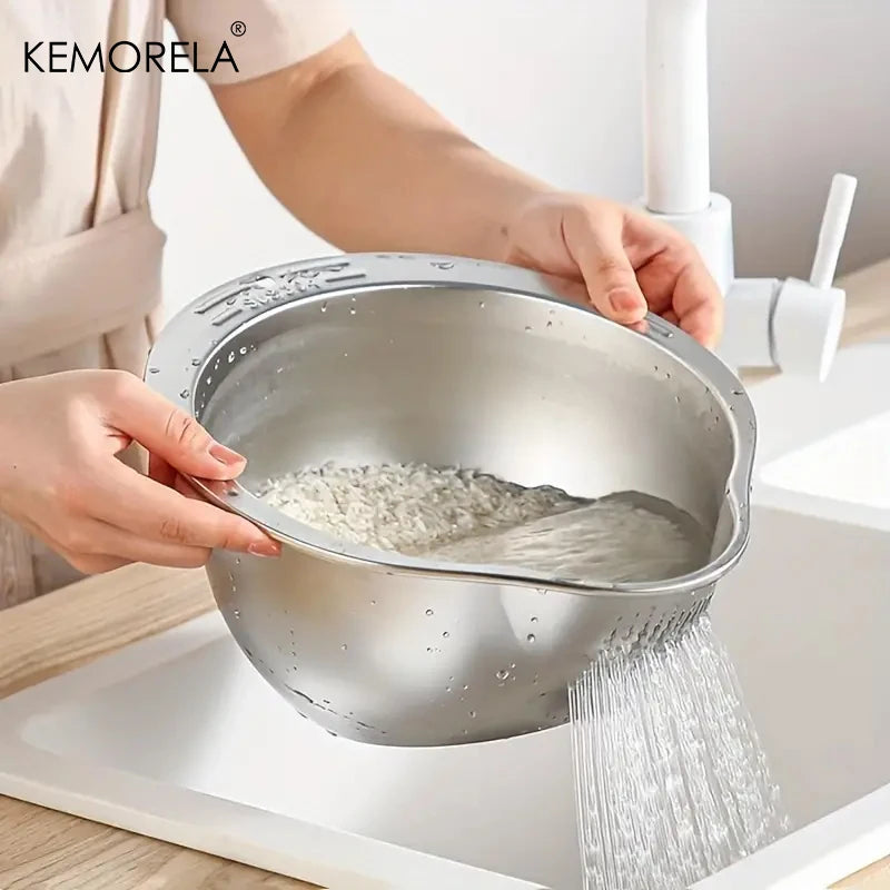 Stainless Steel Rice Washer Strainer Bowl & Colander | KEMORELA Kitchen Strainer Bowl Axl