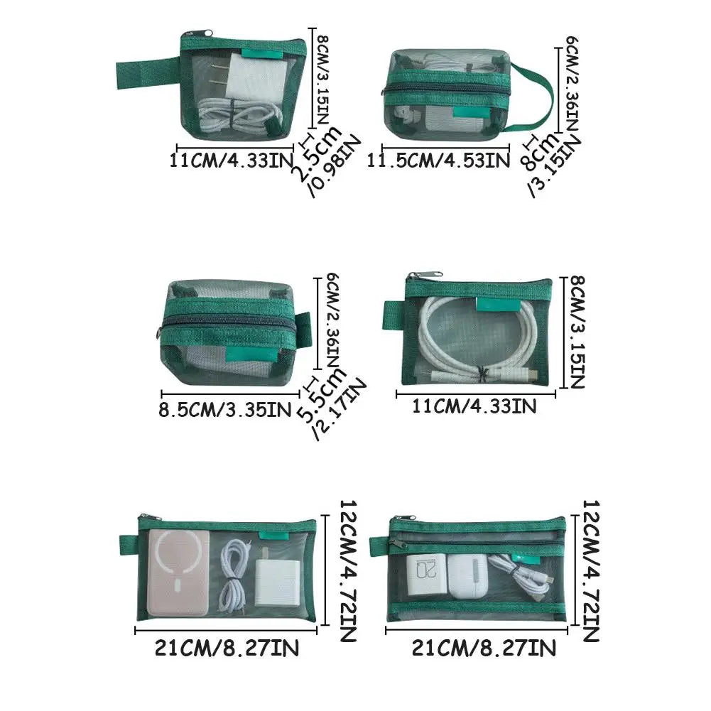 6-Piece Clear Mesh Travel Pouch Set – Cosmetic & Organizer Bags Travel Organizer Pouches Axl
