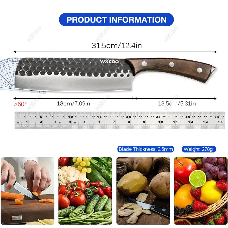 WXCOO Stainless Steel Meat Cleaver Chef Knife – Wood Handle Kitchen Cleaver Knife Axl