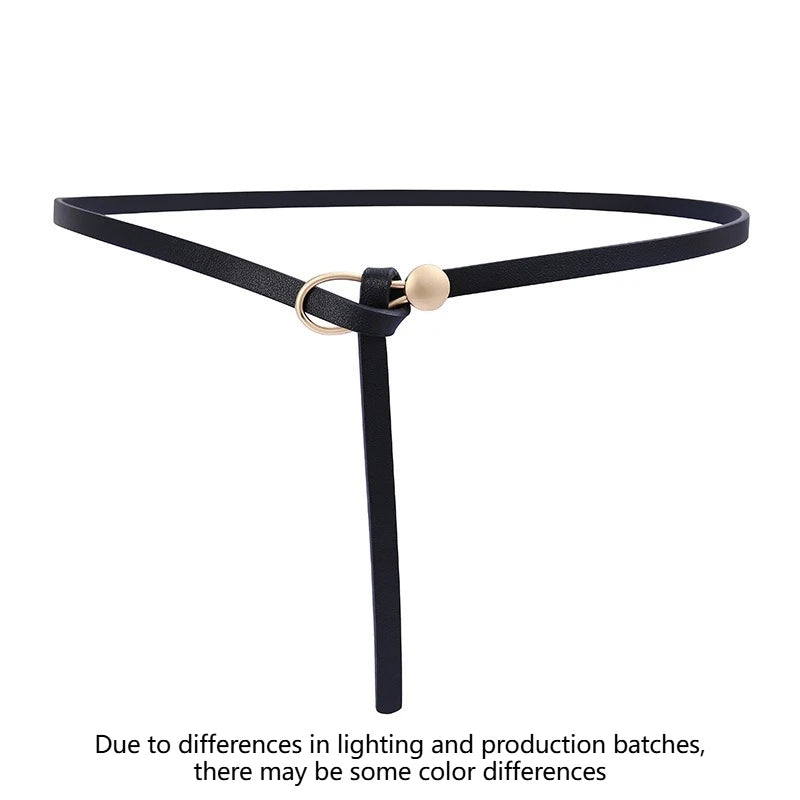 Women's Thin Vintage Knotted Belt – No-Hole Split Leather Waistband Leather Waist Belt Axl black-1pcs