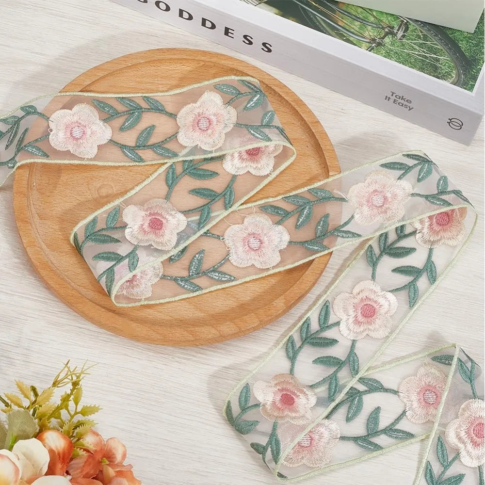 White Organza Embroidery Flower Trim Ribbon 5 Yards 49mm Embroidery Trim Ribbon Axl