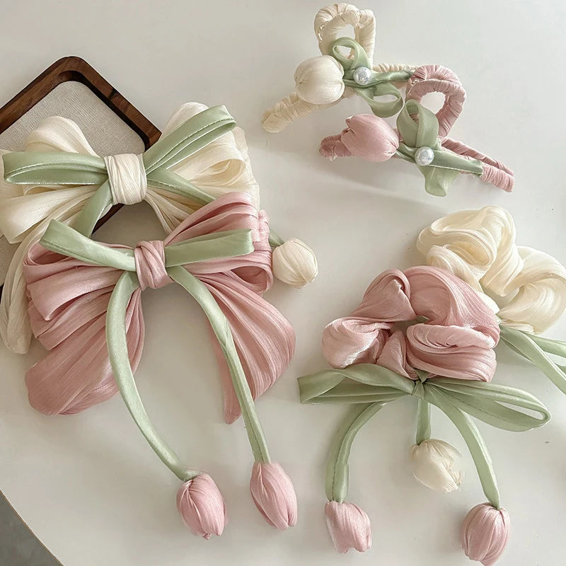 Sweet Tulip Bowknot Hair Clip with Tassels for Women & Girls Hair Clip Axl
