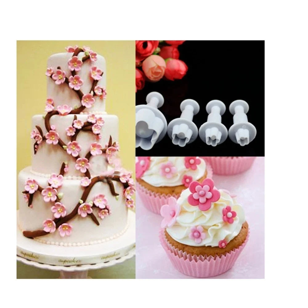 4-Piece Plum Flower Plunger Fondant Cutter Mold Set Fondant Cutter Set Axl