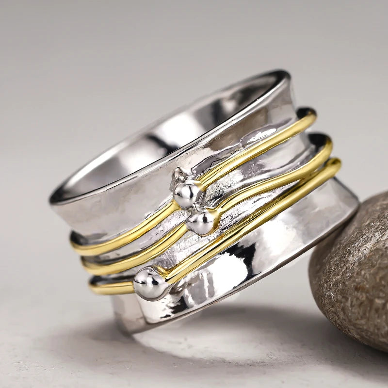 Huitan Two-Tone Wire Wrapped Ring – Hip Hop Statement Jewelry Statement Ring Axl