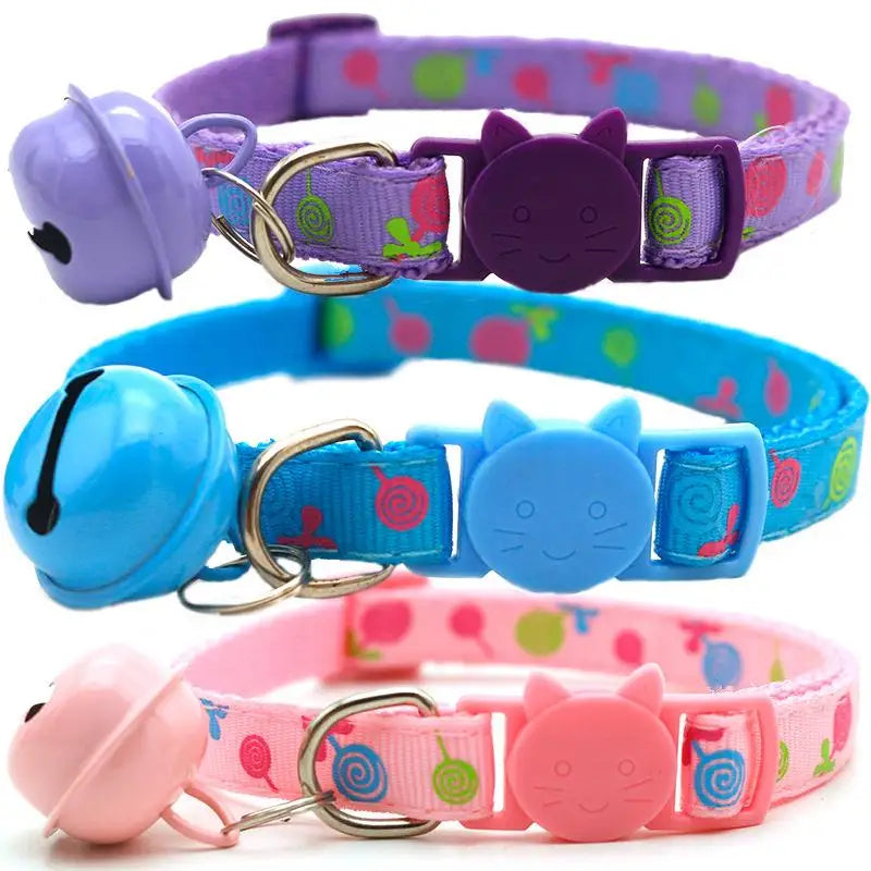 Adjustable Cat Collar with Safety Buckle, Bell & Cartoon Design Cat Collar Axl