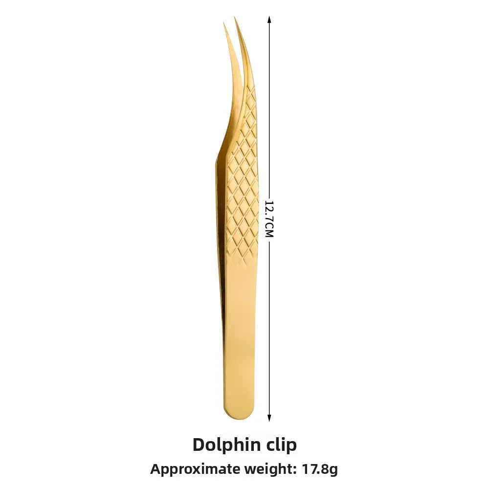 Golden Net Pattern Eyelash Extension Tweezers | Precision Lash Clip Eyelash Tweezers Axl Gold-1.5mmNet-patter
