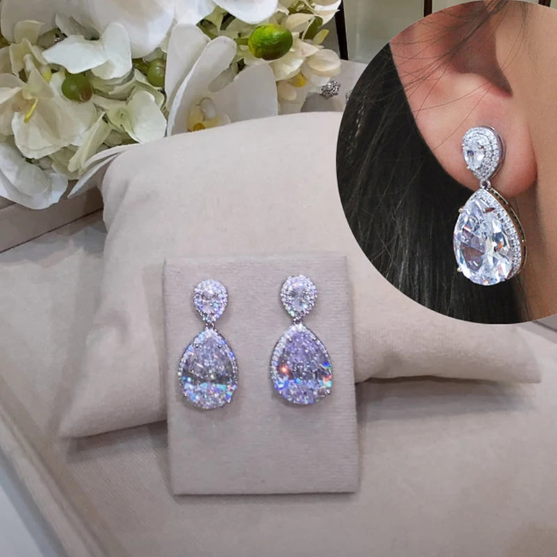 Huitan Water Drop Cubic Zirconia Drop Earrings | Wedding Jewelry Drop Earrings Axl