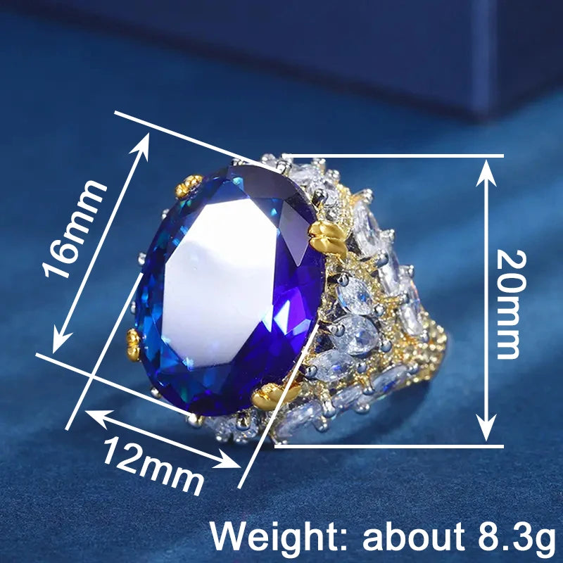 Huitan Oval Blue CZ Two-Tone Women's Wedding Band Ring CZ Wedding Ring Axl
