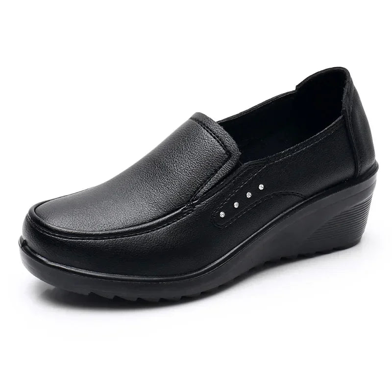 Women's Wedge Loafers – Microfiber Casual Slip-On Shoes Wedge Loafers Axl Black-3202 36