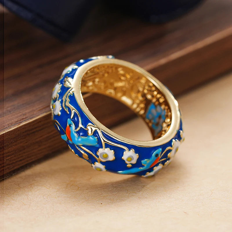 Huitan Blue Flower Ring for Women – Vintage Fashion Jewelry Fashion Ring Axl