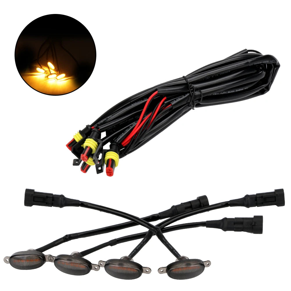 LED Amber Eagle Eye Grille Light Kit – 12V Universal 6 SMD Automotive Grille Light Axl Black 4 in 1