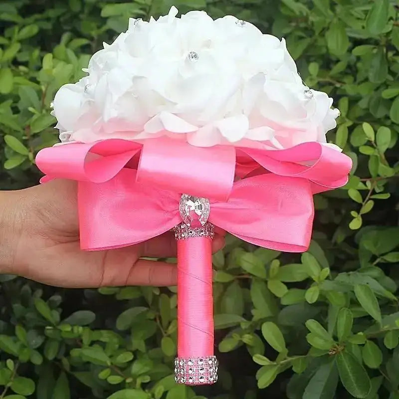 Crystal Rose Pearl Bridal Bouquet – Silk Artificial Wedding Flowers Artificial Bridal Bouquet Axl pink