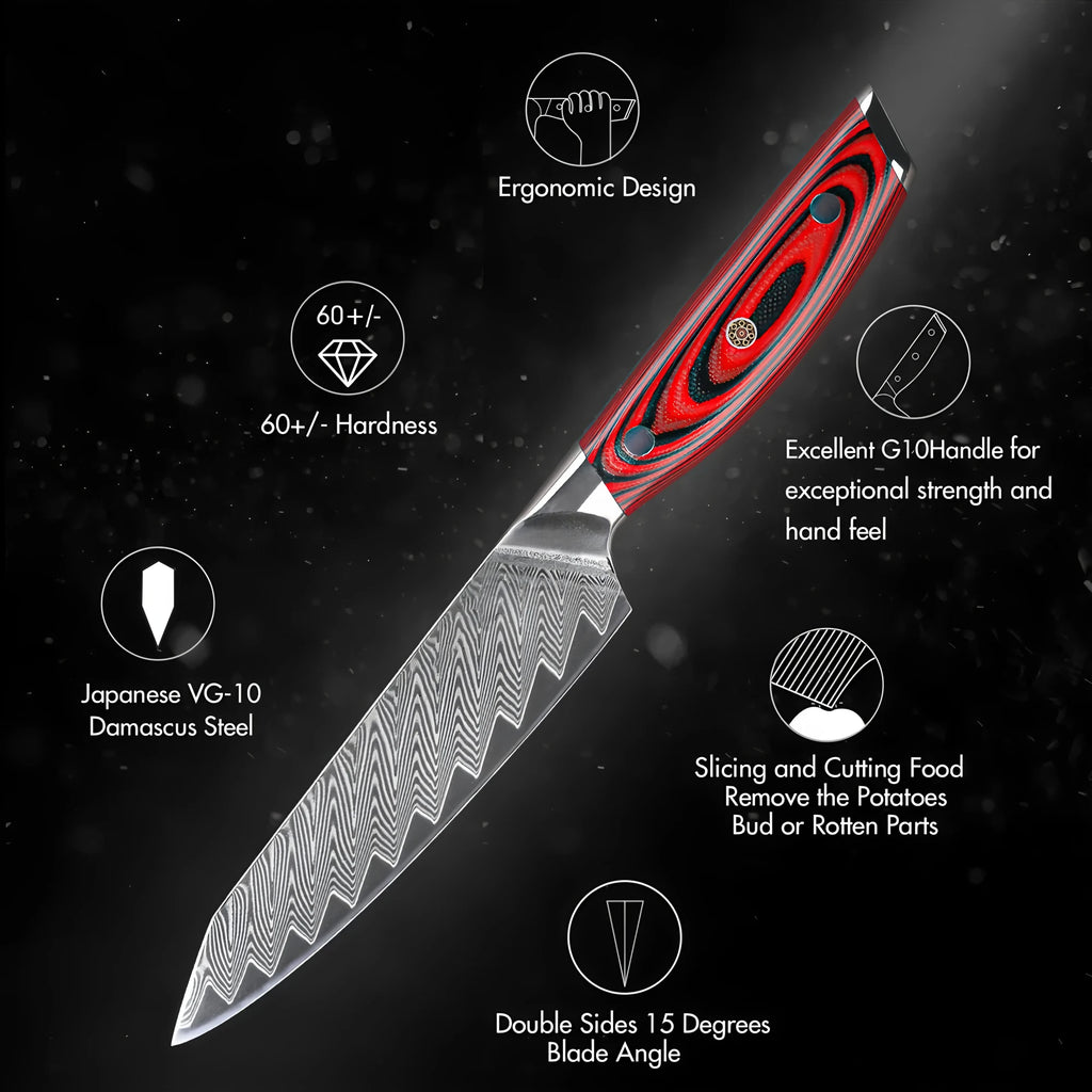 67-Layer Damascus Steel Utility Knife – Sharp Petty Chef Knife Damascus Kitchen Knife Axl