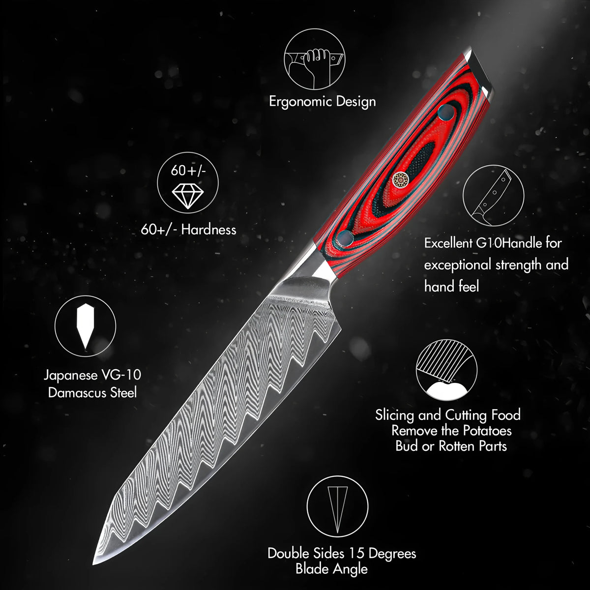 67-Layer Damascus Steel Utility Knife – Sharp Petty Chef Knife Damascus Kitchen Knife Axl