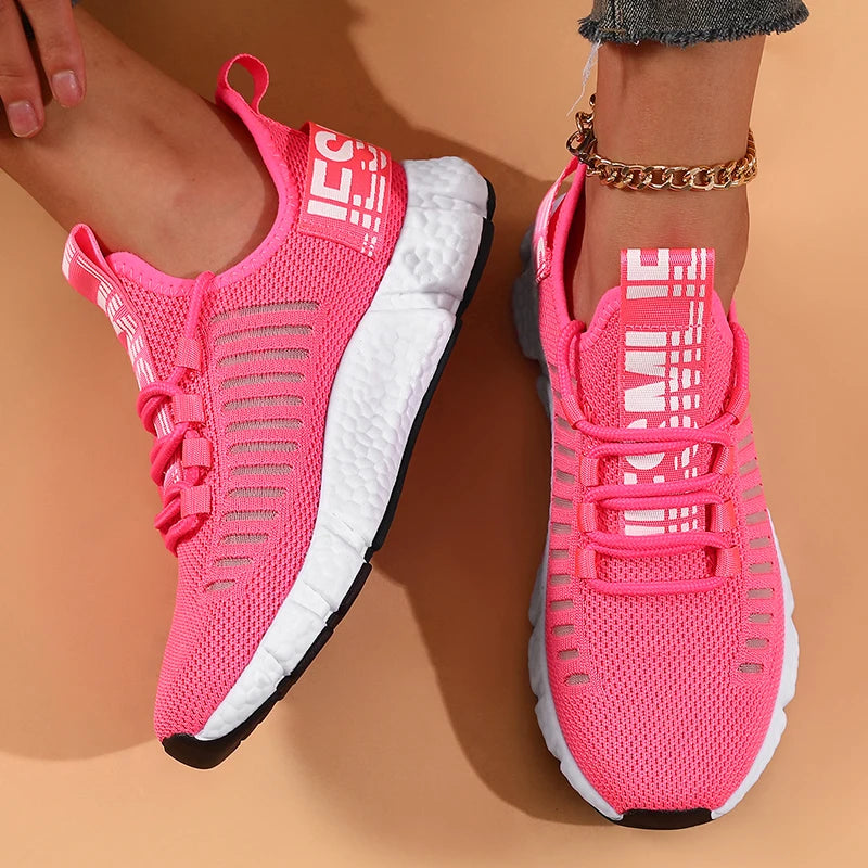 AZGB Women's Breathable Mesh Walking Shoes – Lace-Up Comfort Women's Walking Shoes Axl Rosy Red 39