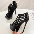 Women's Stiletto Platform Sandals – Peep Toe Zipper High Heels Stiletto Platform Sandals Axl Black 35