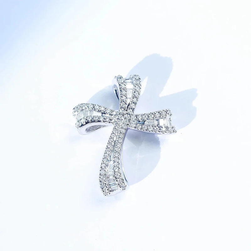 Huitan Crystal CZ Cross Pendant Necklace – Silver Women's Pendant Necklace Axl