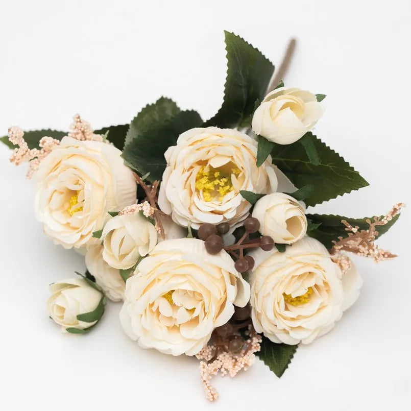 Artificial Silk Peony Rose Bouquet – Wedding & Home Décor Artificial Flower Bouquet Axl (Milky White) 4 pcs