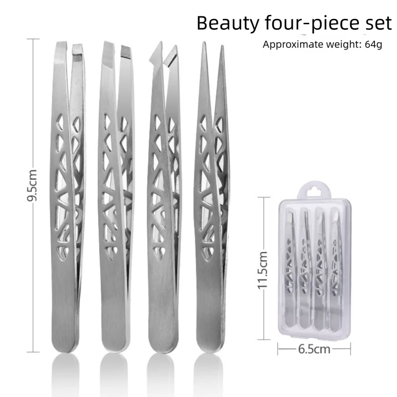 4-Piece Stainless Steel Precision Tweezer Set – Eyebrow & Facial Hair Precision Tweezer Set Axl Silver