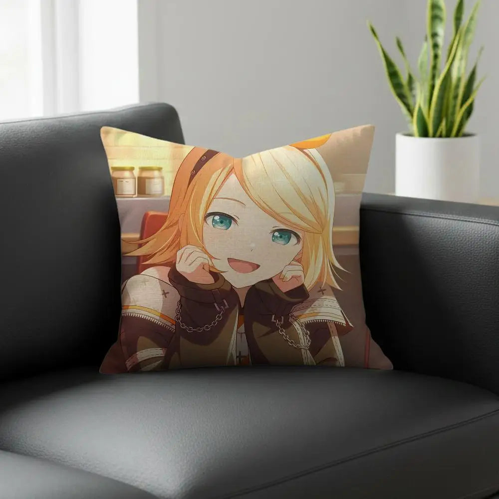 Kagamine Rin Linen Cushion Cover | Anime Pillow Case 6 Sizes Decorative Cushion Cover Axl White6 40X40cm
