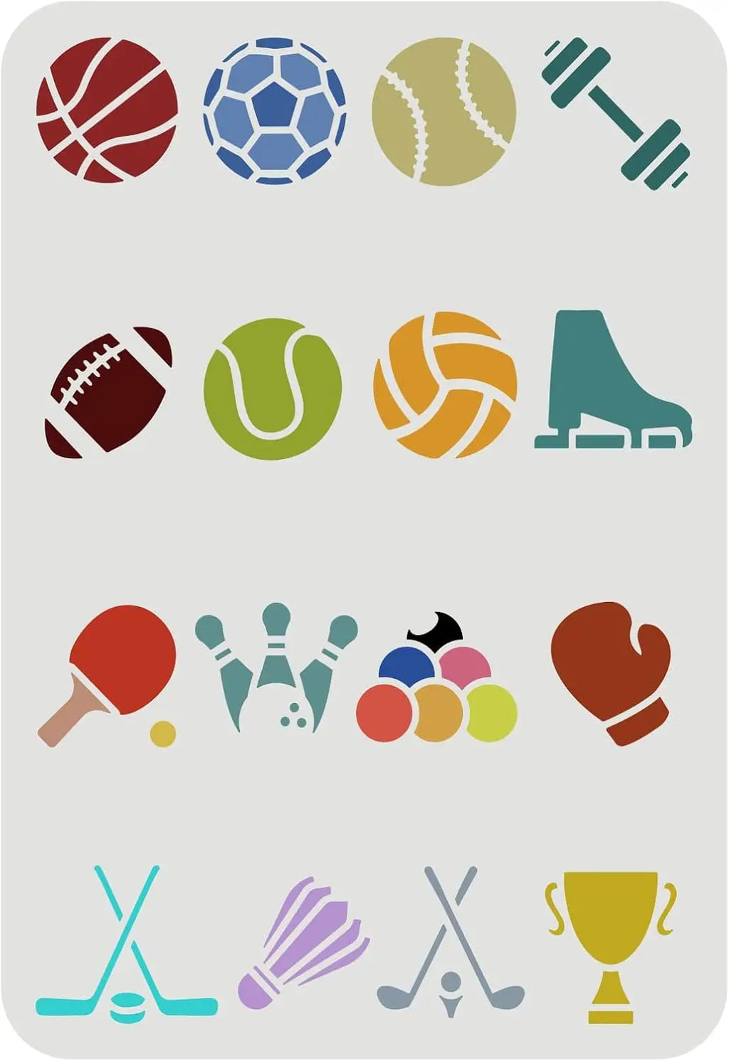 Sports Theme Reusable Stencil – 11.7x8.3" PET Drawing Template Craft Stencil Template Axl AECH04-14318