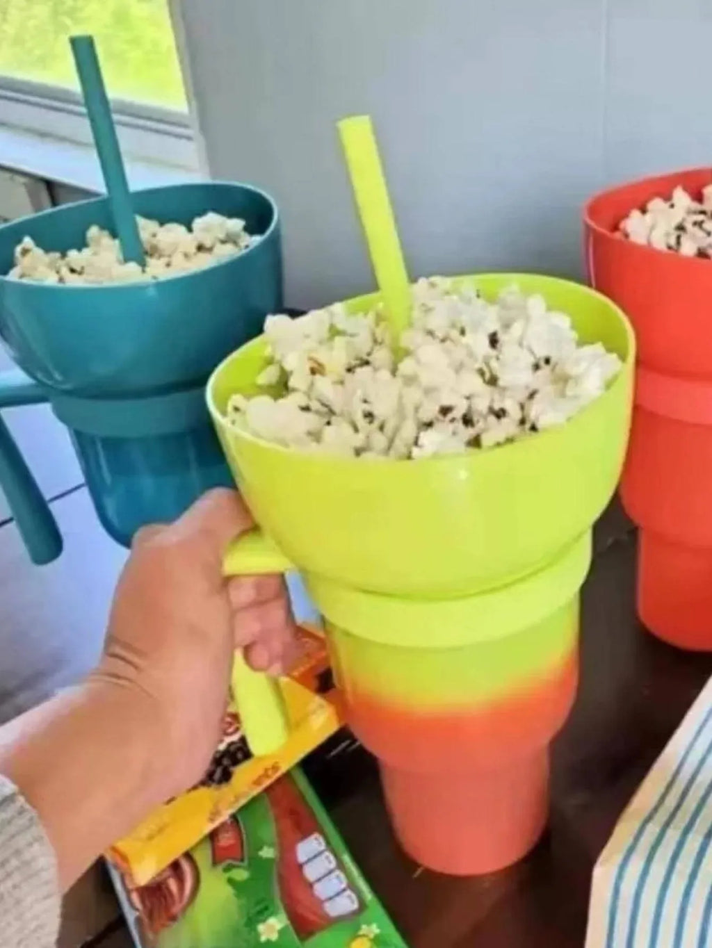 2-in-1 Popcorn Snack & Drink Cup with Handle | KEMORELA Snack Beverage Cup Axl