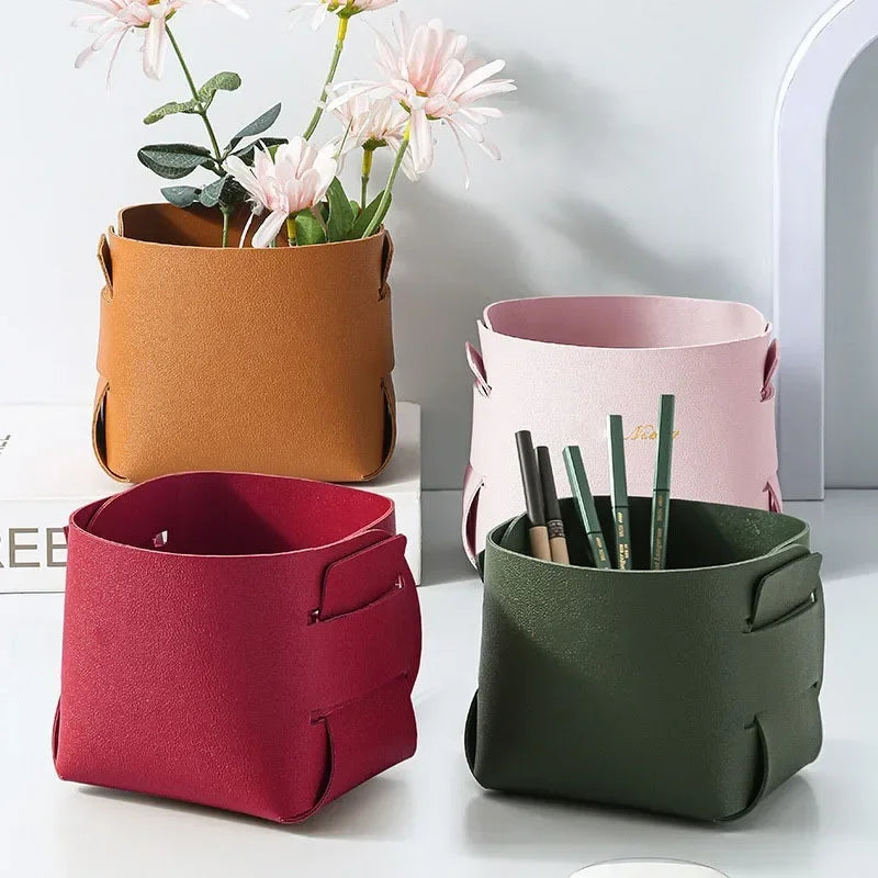 Nordic PU Leather Collapsible Desktop Storage Box – Pen & Makeup Desktop Storage Box Axl