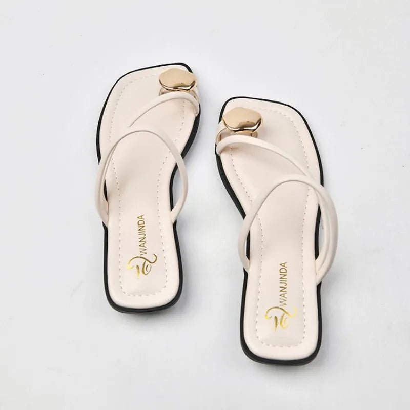 VKJF Women's Clip Toe Low-Heel Sandals | Summer Walking Slides Clip Toe Sandals Axl