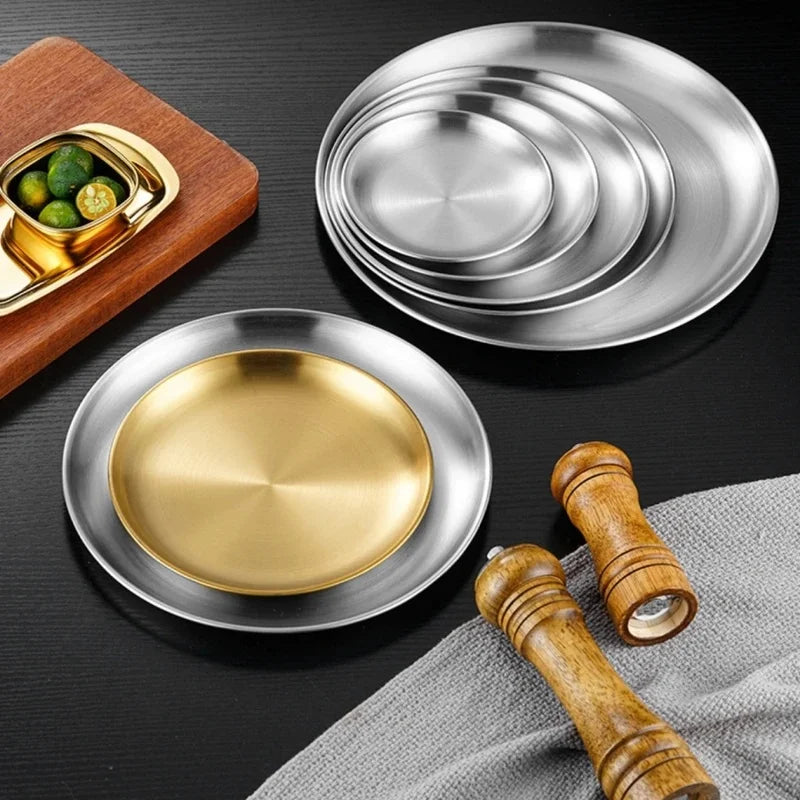 Korean Stainless Steel Round BBQ Plate & Dining Tray BBQ Grill Plate Axl