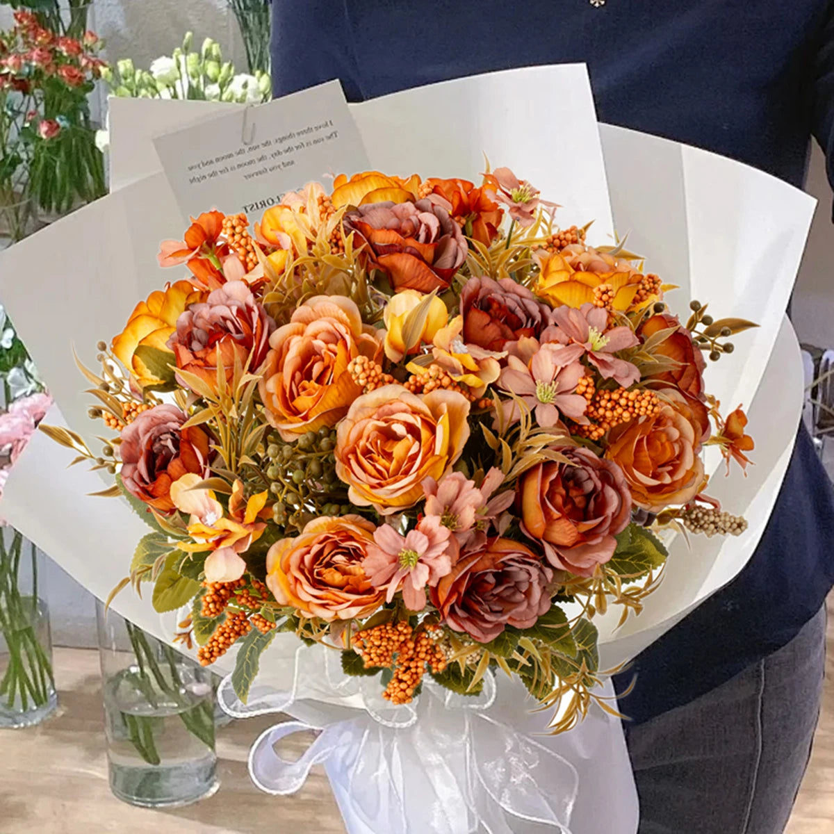 Artificial Silk Rose Peony Bouquet – Wedding & Home Décor Artificial Flower Bouquet Axl