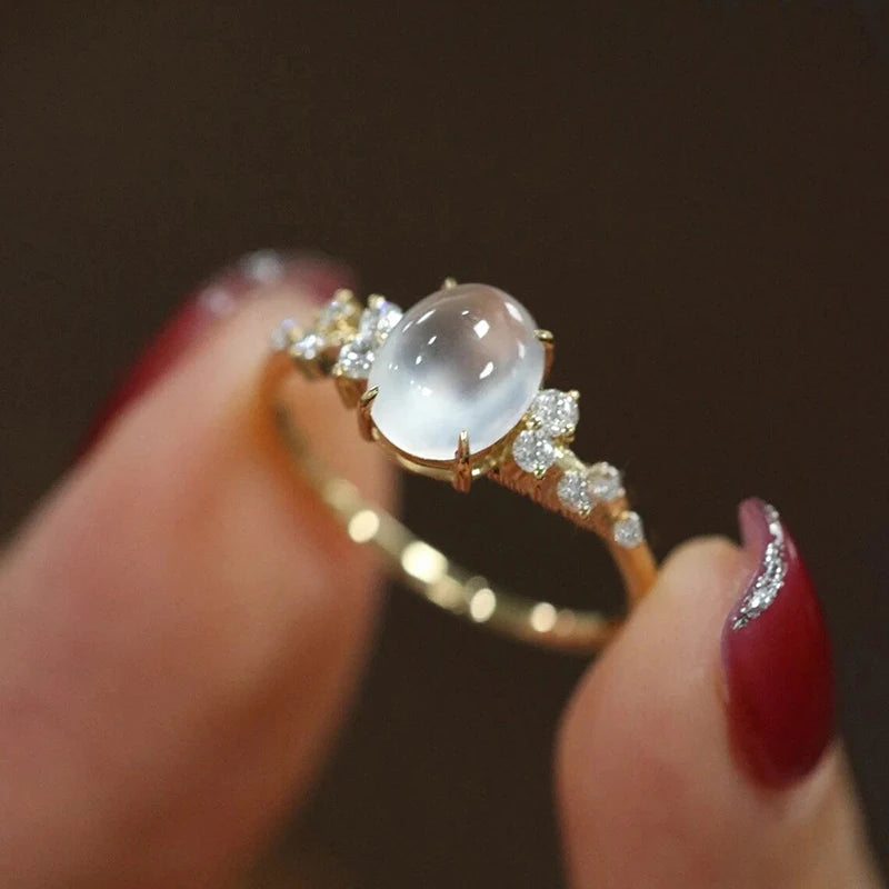 Huitan Oval Opal CZ Ring – Gold Bridal Wedding Band for Women Fashion Ring Axl