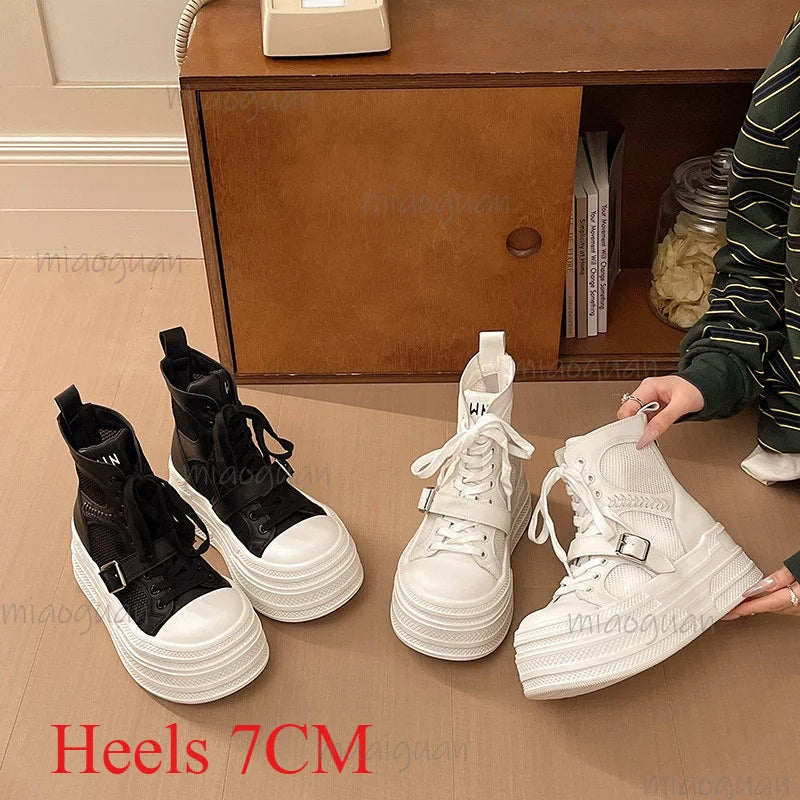 Women's High Top Buckle Lace-Up Short Boots – Thick Sole Women's Short Boots Axl