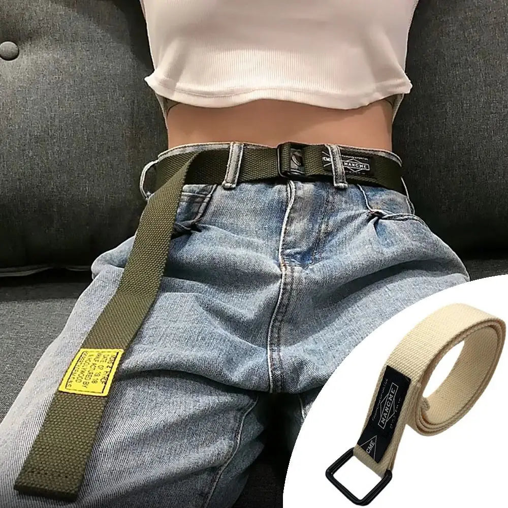 Nylon Canvas Double Ring Belt – Unisex Adjustable Waistband Canvas Fashion Belt Axl