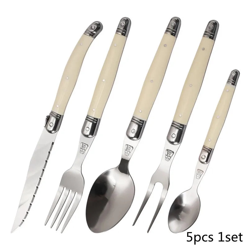 Laguiole Cutlery Set 4–24pc | Ivory Handle Stainless Steel Flatware Cutlery Set Axl 5pcs 1set China Mainland